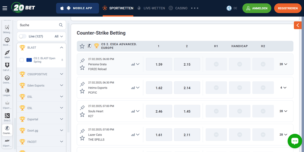 20bet e-sport