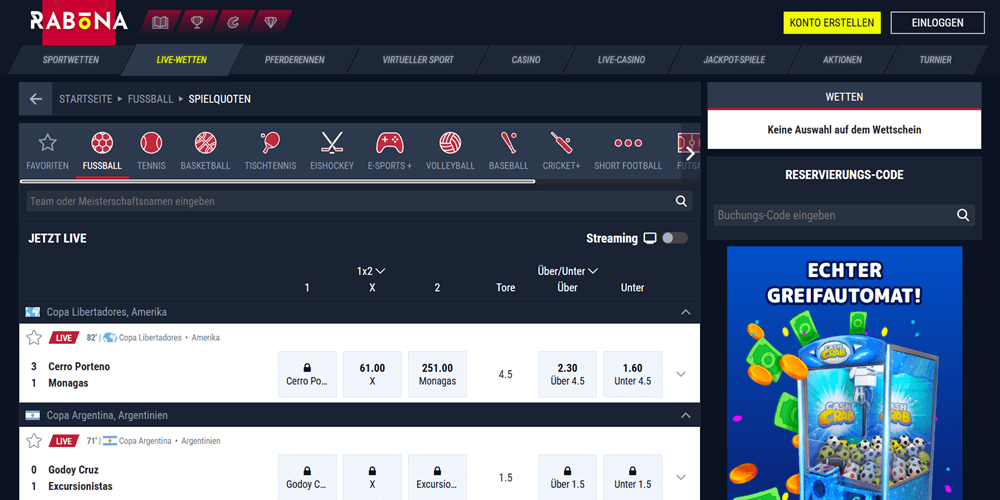Rabona live wetten